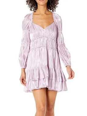 Cinq á Sept Tammy Lavender Tiered Pleated Mini Dress Size 0